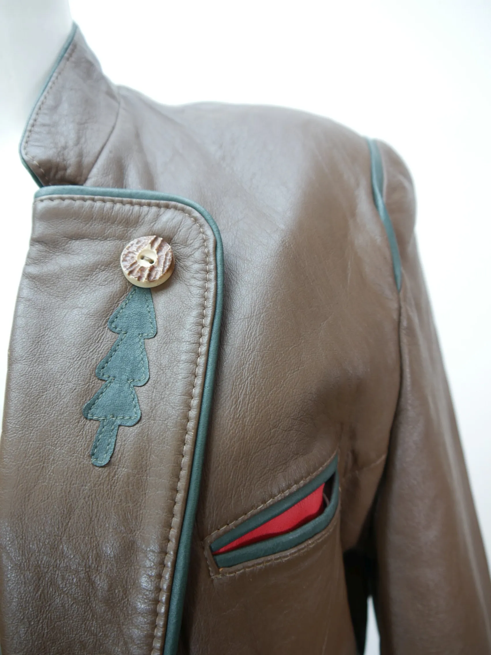 Alphorn Leder Janker mit Besatz Damen braun Lederjacke Trachtenjacke Gr.40