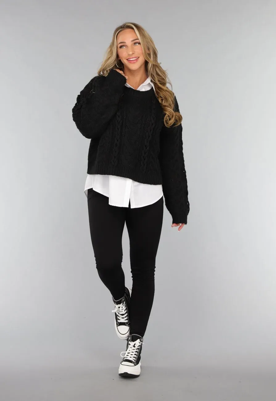 Basic High Waist Jegging mit breitem Elastikband Schwarz