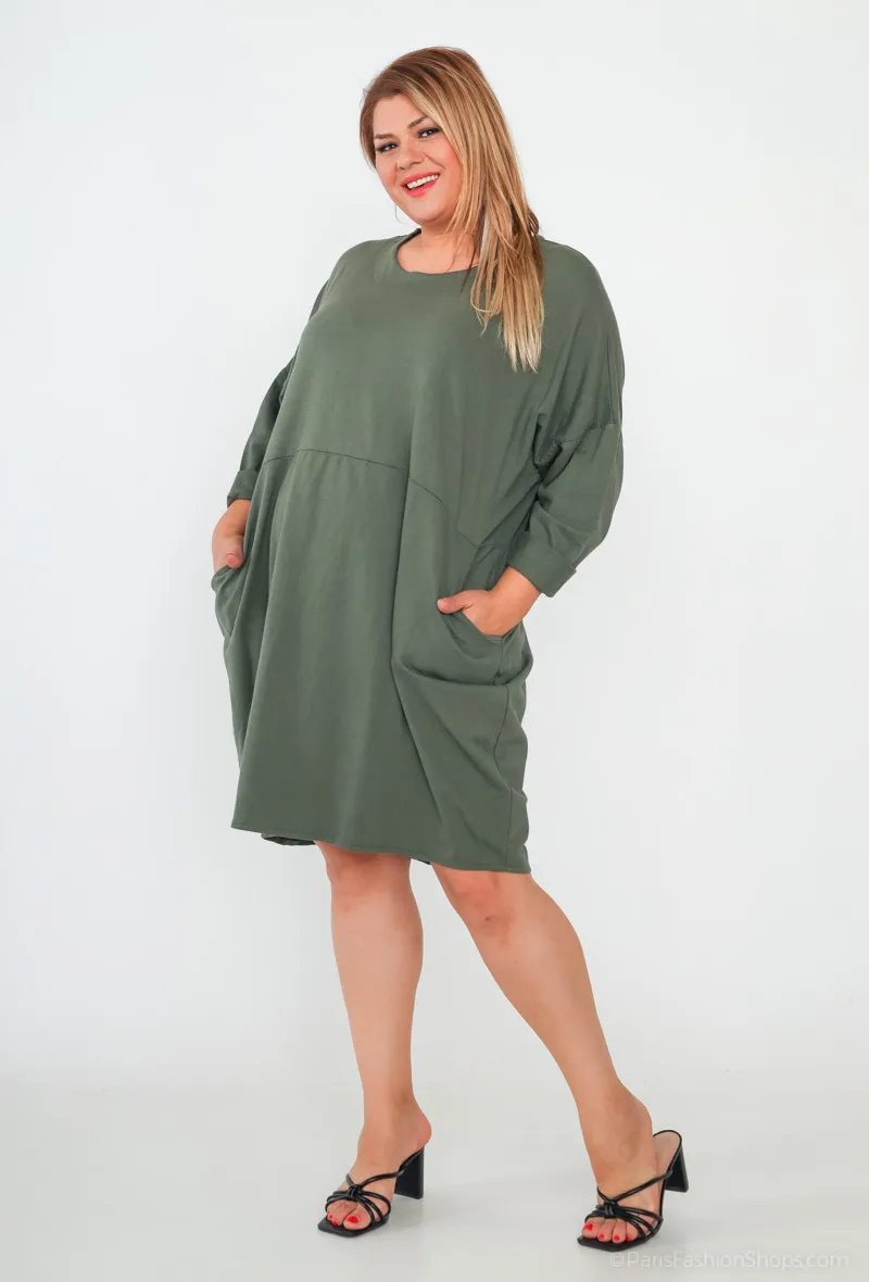Baumwoll-Sweatkleid mit 2 Taschen