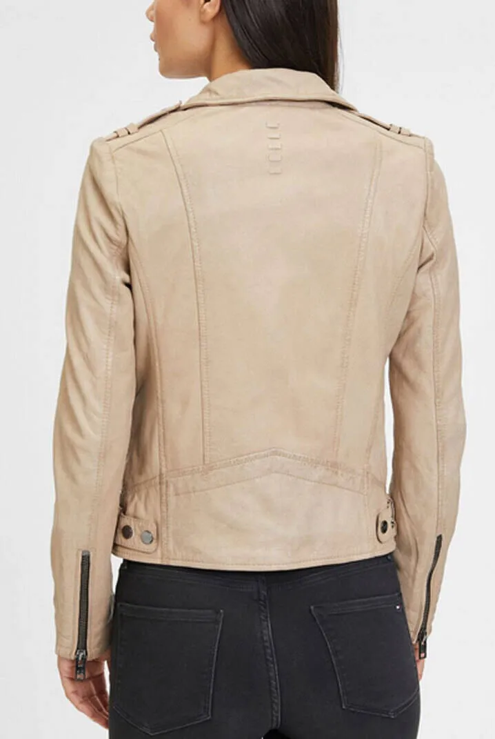 Beigefarbene &bdquo;Jovia&ldquo;-Leder-Bikerjacke