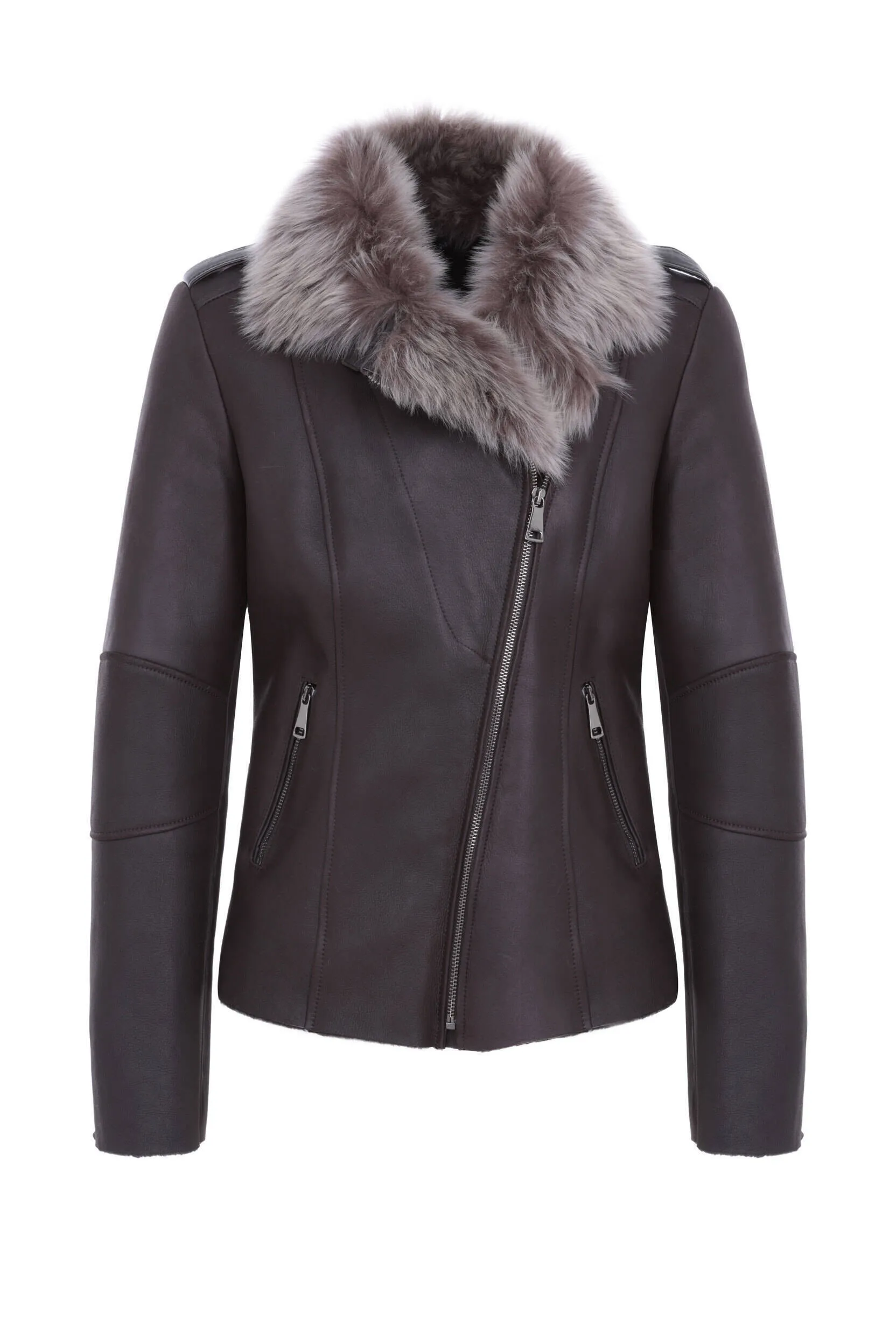 Bikerjacke &quot;clara&quot; aus braunem Lammfell