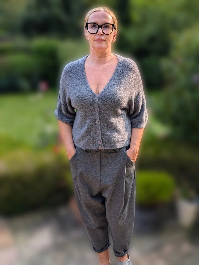 Cardigan Strickjacke Alpaka 3/4 Arm Anthrazit mit Knöpfen One Size