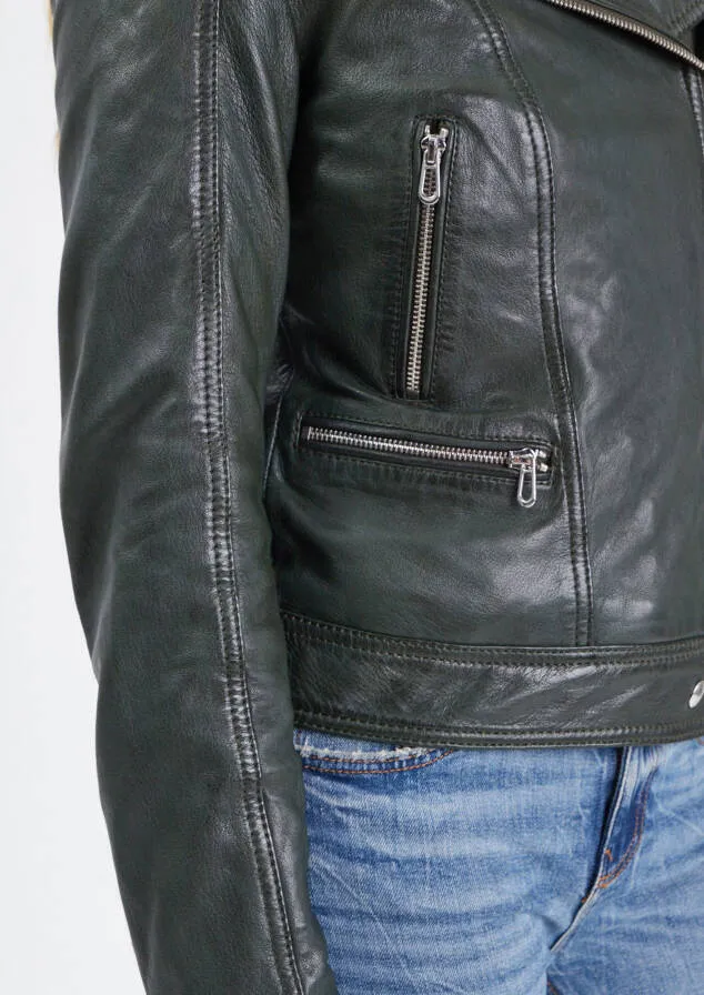 Damen Bikerjacke aus khakifarbenem Lammleder &quot;panila&quot;