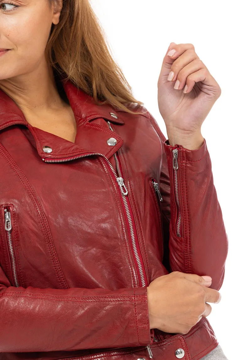 Damen Bikerjacke aus rotem Lammleder &quot;panila&quot;