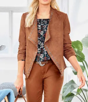 Damen Lederjacke 40 Lederblazer braun Lamm Velourslederjacke Ösen, cognac