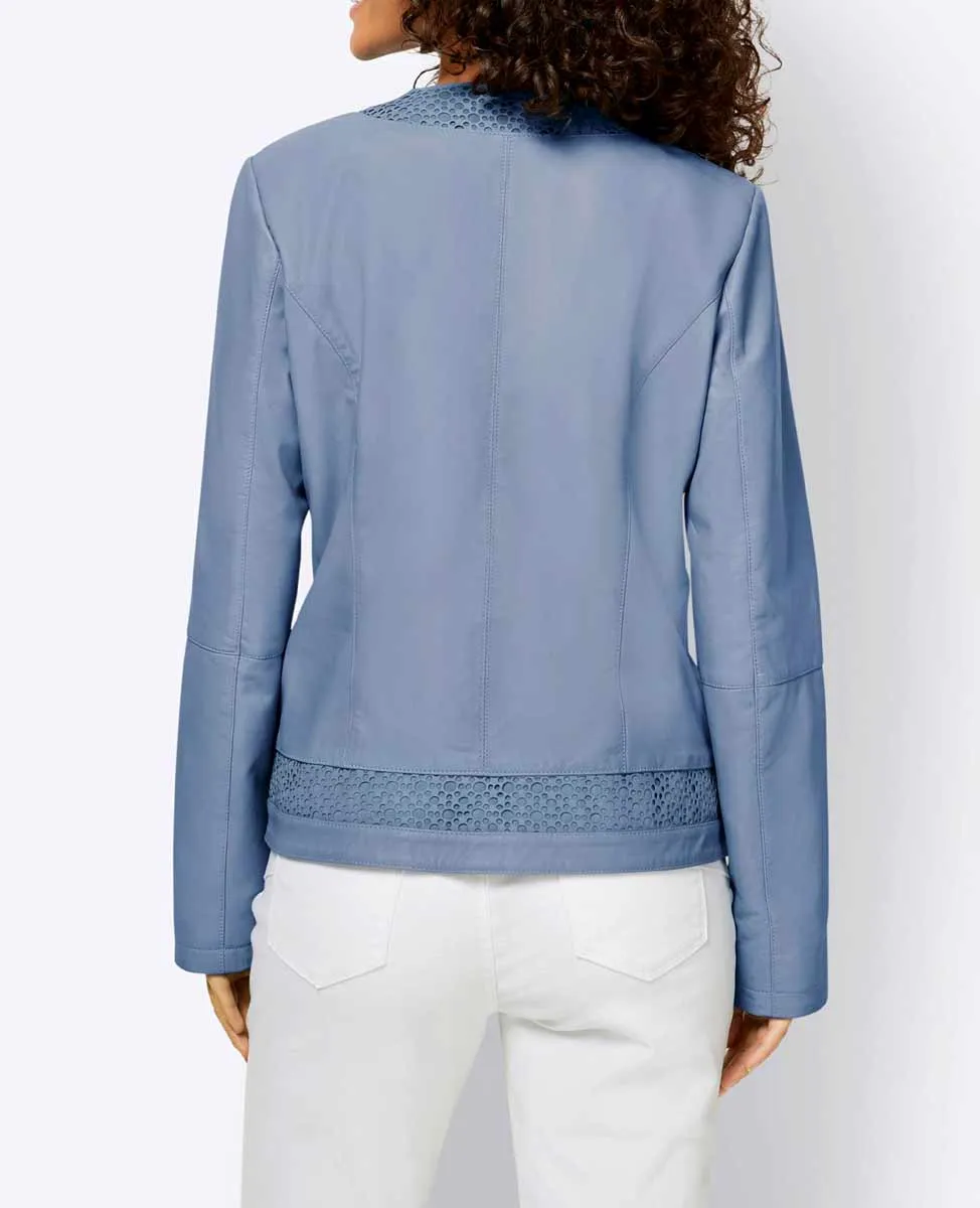 Damen Lederjacke Lederblazer Lammnappalederjacke mit Cut-Outs, blau