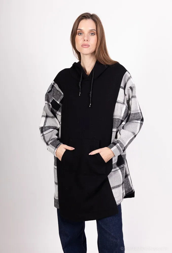 Fleece-Sweatkleid mit Karo-Detail