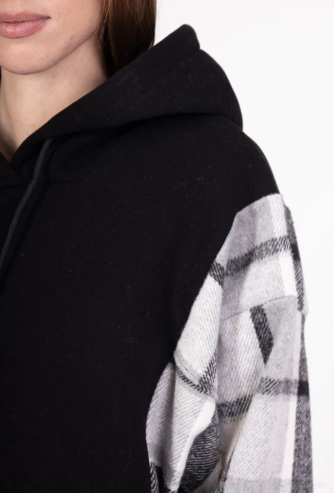 Fleece-Sweatkleid mit Karo-Detail
