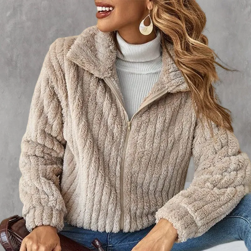 Gekürzter Plüsch-Cardigan mit Revers
