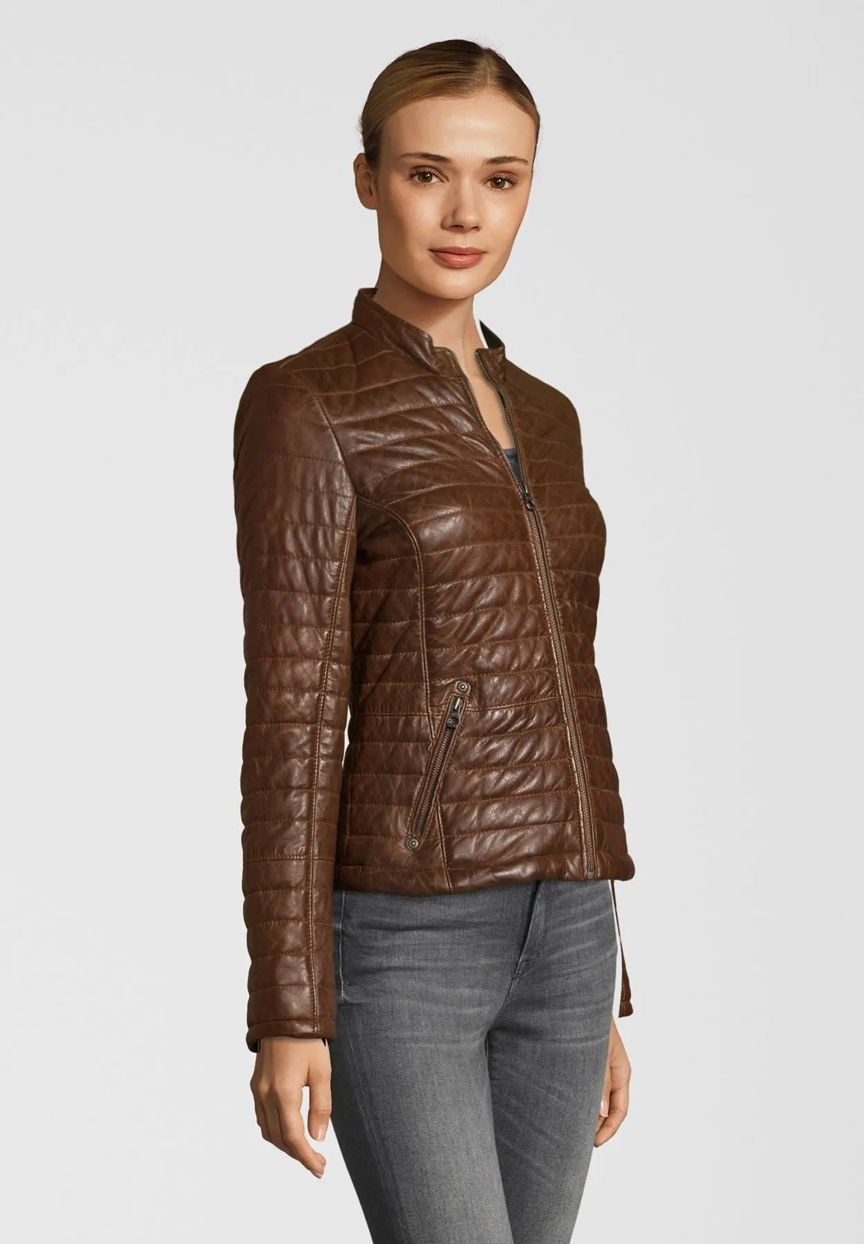 Gesteppte Bikerjacke für Damen - Gipsy Baya in dark cognac
