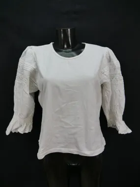 Gr.44 Trachtenbluse Distler weiß Stretch mit Spitze Falten schöne Bluse TB3142