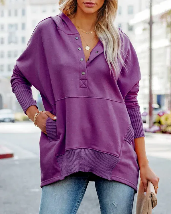 Heidi-Mode | Damen Hoodie mit V-Ausschnitt und Warmer Luftiger Stil