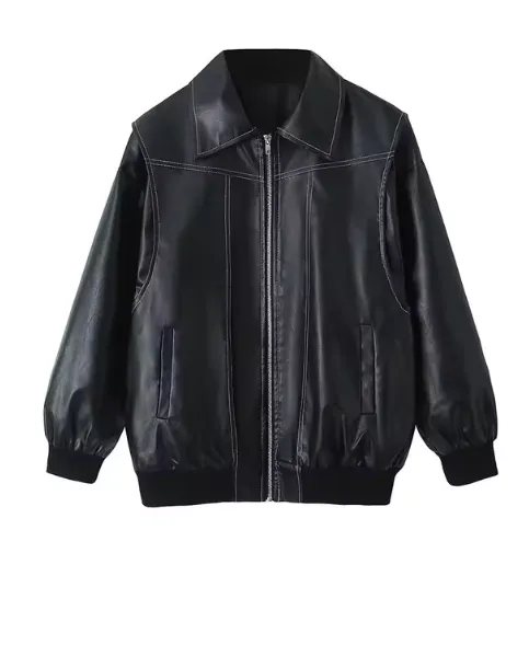 Heidi-Mode | Damen Vintage Lederjacke mit Revers und langen Ärmeln