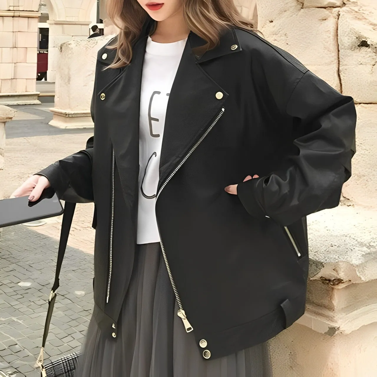Heidi-Mode | Damen Zip-Up Pu-Lederjacke Im Lässigen Stil