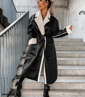 Heidi-Mode | Lange Vegane Lederjacke Mit Faux Fell Für Damen