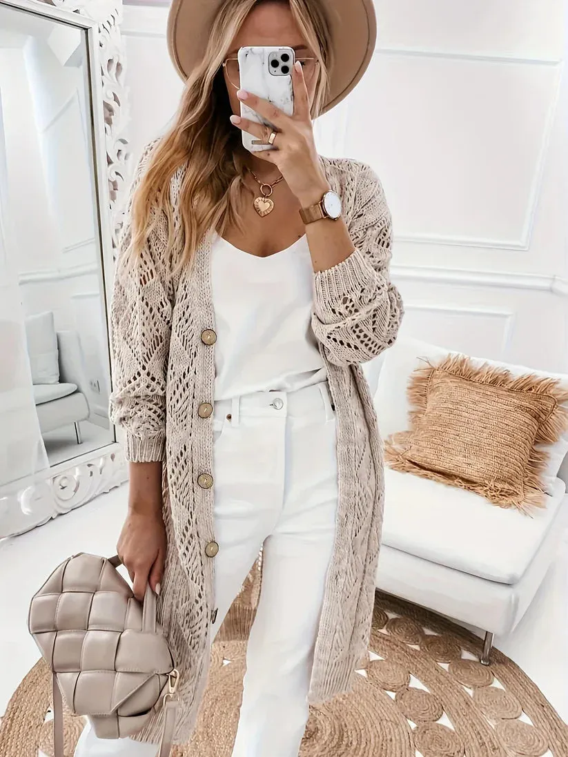 Heidi-Mode | Pointelle Strickwoll Cardigan Pullover Für Frauen