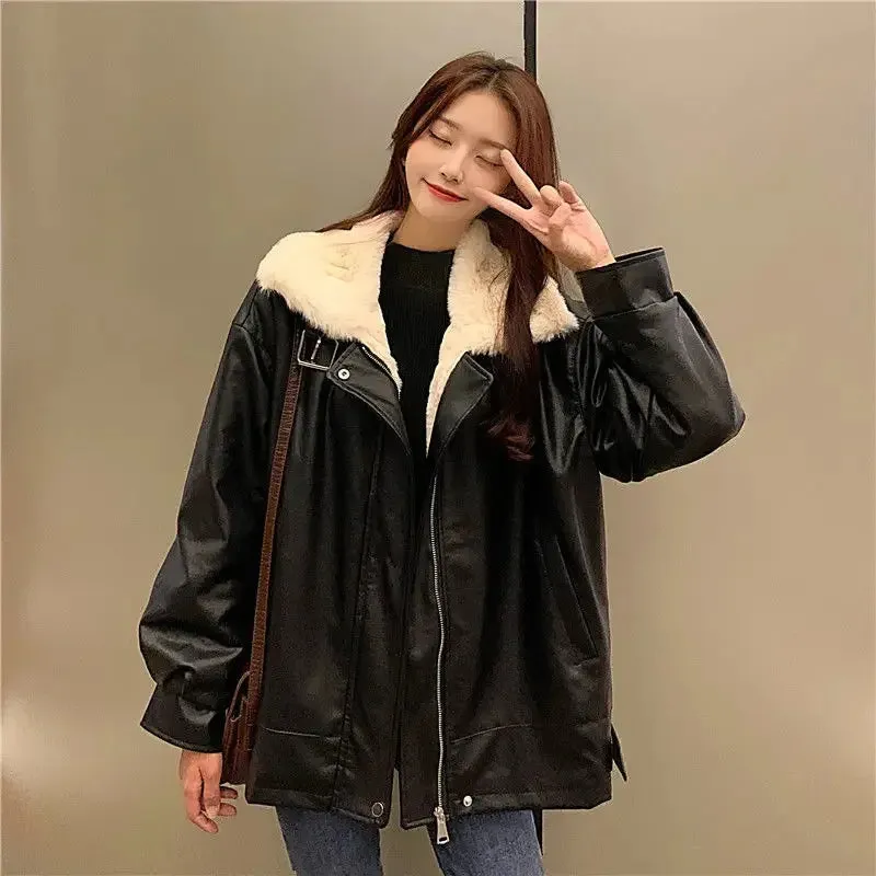 Heidi-Mode | Retro Dicke Warme Lederjacke Für Damen