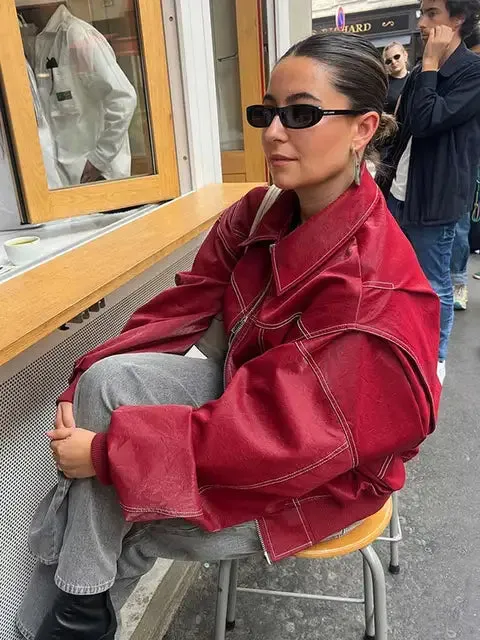 Heidi-Mode | Rote Vintage-Lederjacke für Damen
