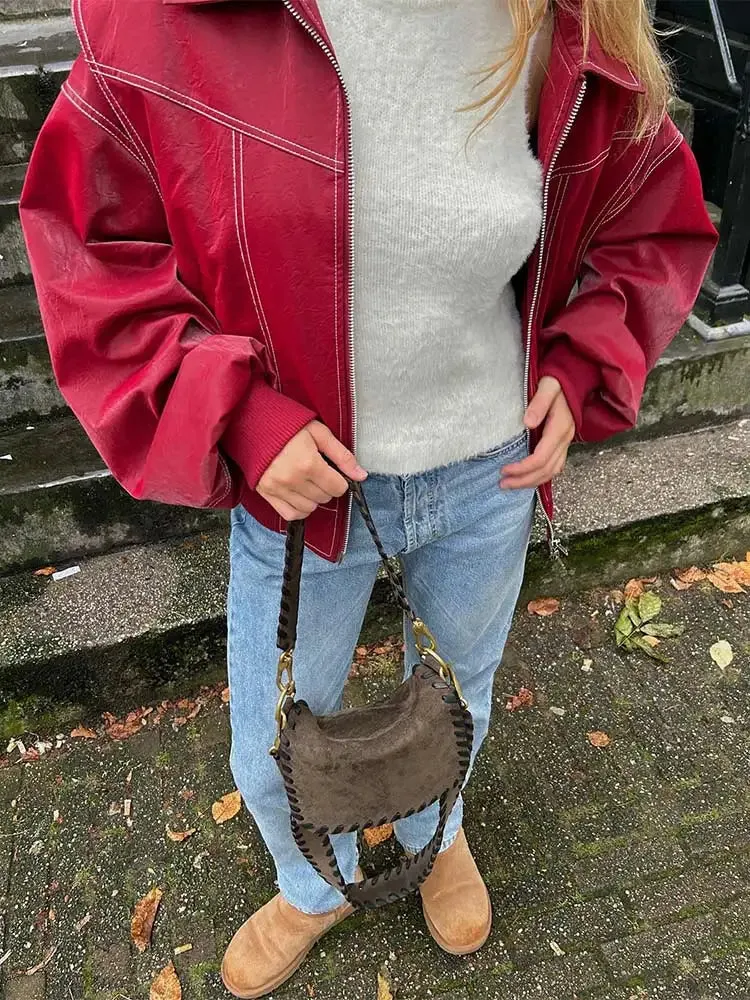 Heidi-Mode | Rote Vintage-Lederjacke für Damen