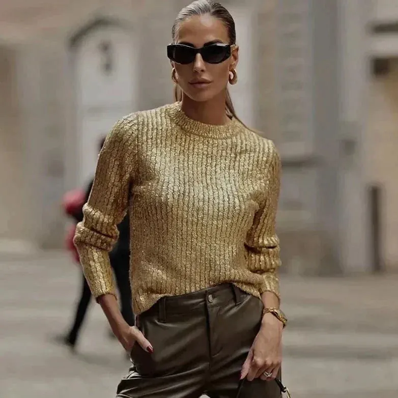 Heidi-Mode | Sweater Damen Strickgoldpullover