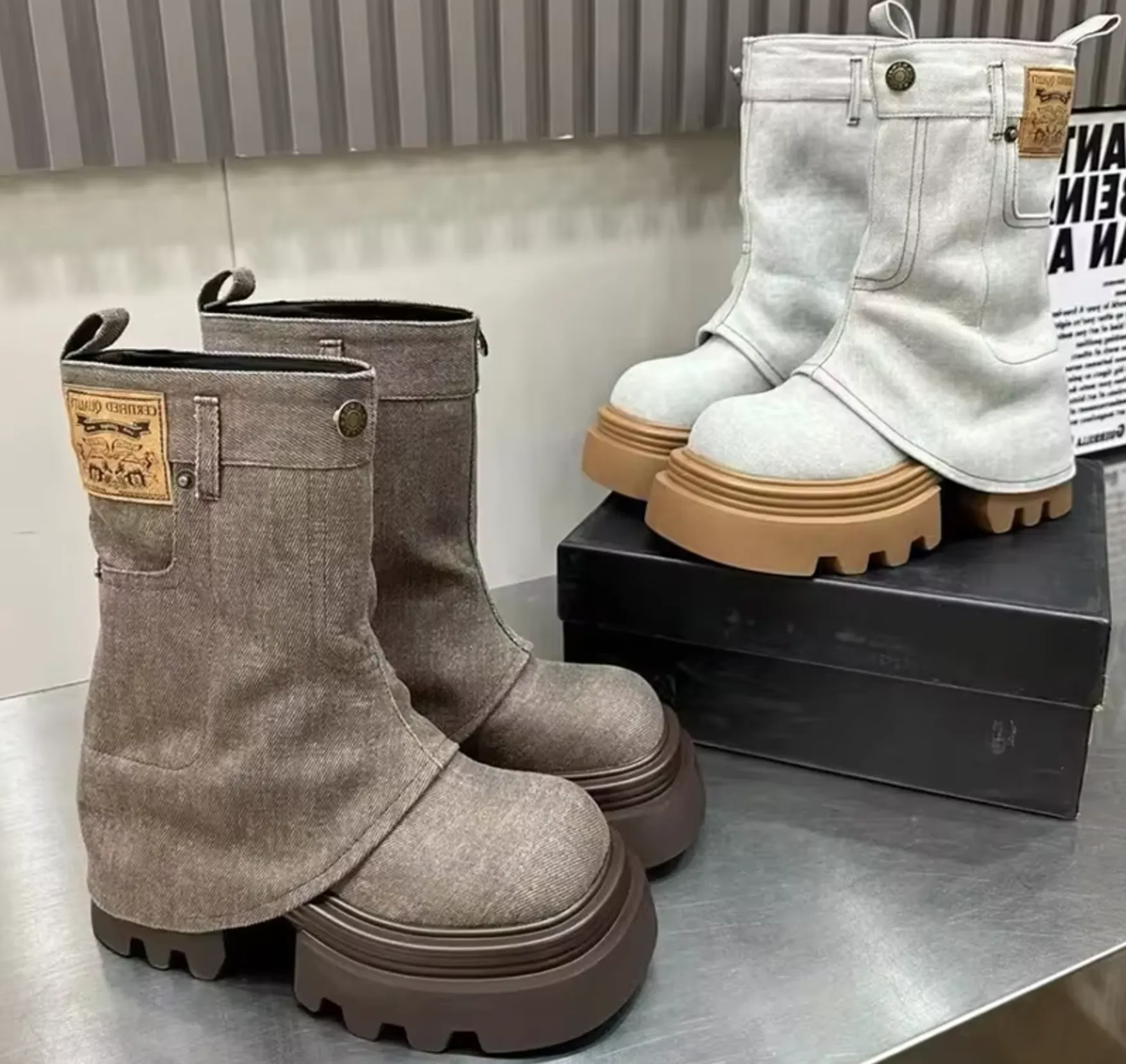 Heidi-Mode | Trendy Mid-Calf Denim-Stiefel