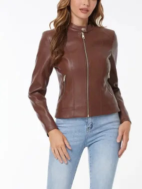 Heidi-Mode | Vintage Vegane Leder Bikerjacke für Frauen Umweltfreundliche Materialien