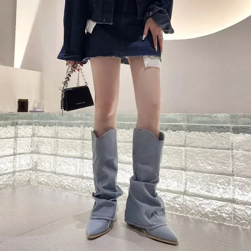 Heidi-Mode | Western Lange Stiefel Mit Schlupf