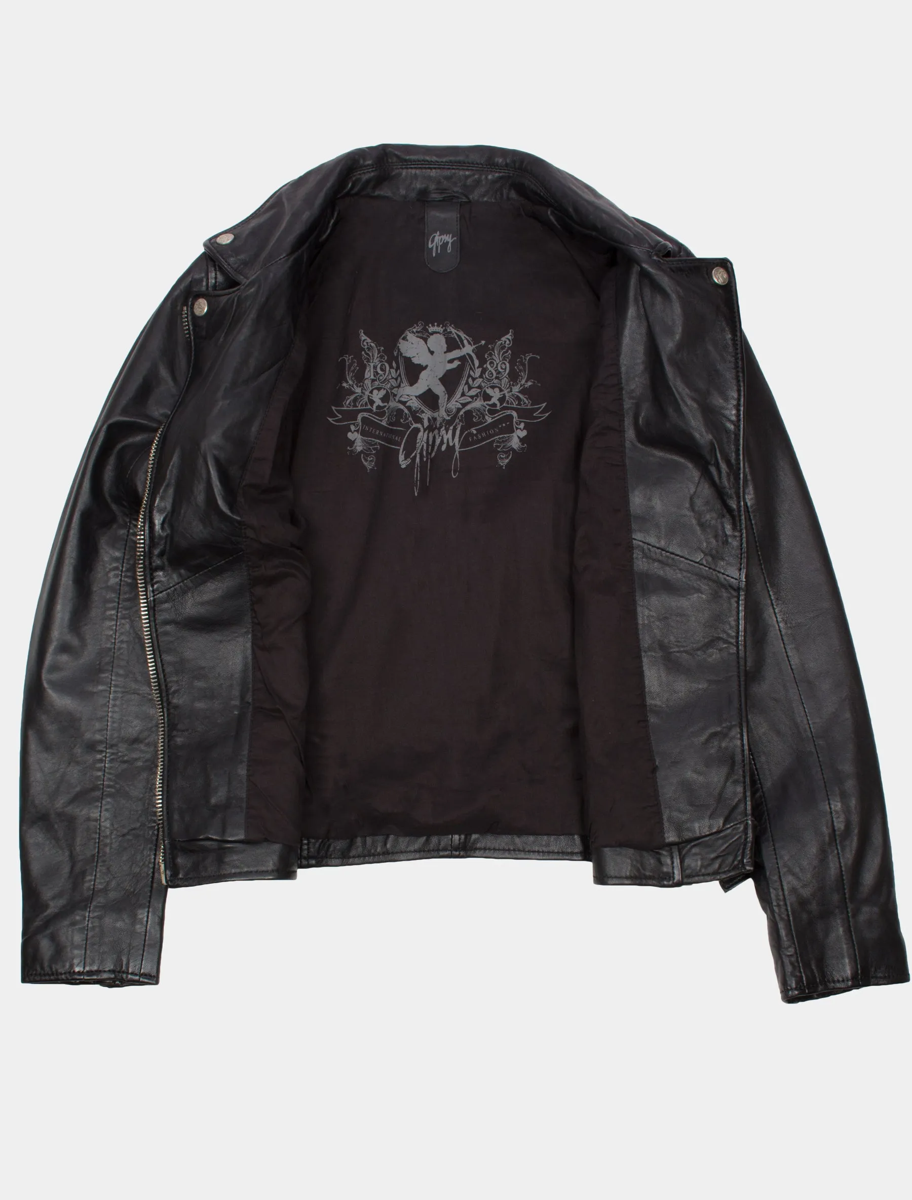 Kurze Damen Bikerjacke Lederjacke mit liegendem Kragen - PGG W14 LEGV in schwarz