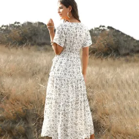 Lange Sommerkleid mit Blumenmuster und V-Ausschnitt für Damen