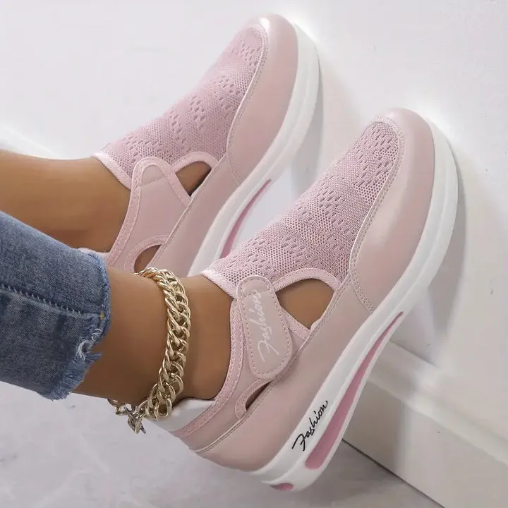 Lässige, atmungsaktive orthopädische Strick-Sneaker mit Keilabsatz