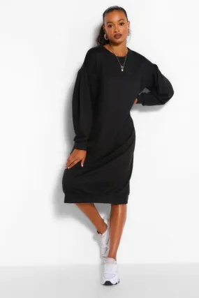 Midi-Sweatkleid in Übergröße mit plissierten Ärmeln