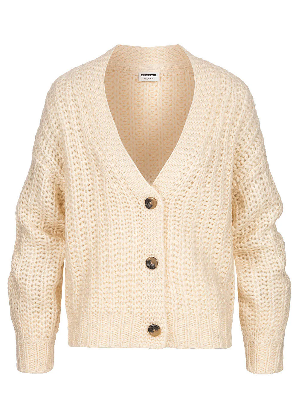 Noisy May Damen NOOS Cardigan Grobstrick Knopfleiste V-Neck sugar swizzle weiss