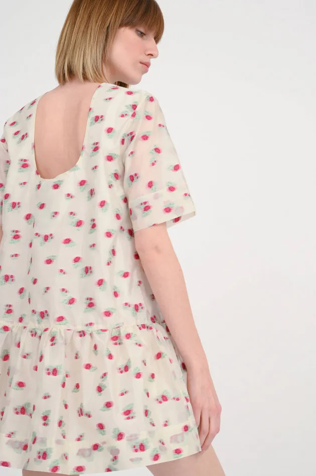 Organza Minikleid mit Rosen in Creme/Pink
