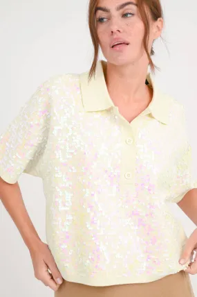 Polo GLITZ mit Pailletten in Vanille/Multicolor