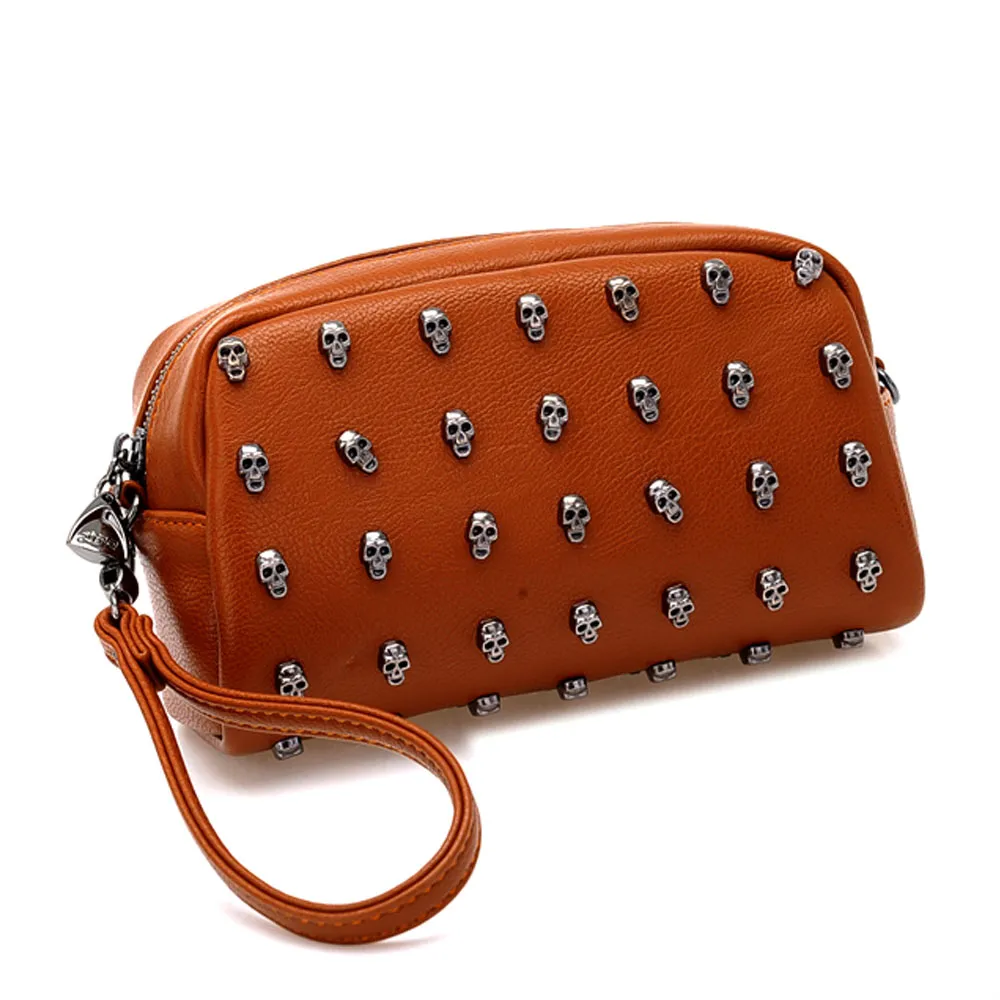 Punk Style  Rock N Roll Skull Head Messenger Mini Bag Purse Clutch 