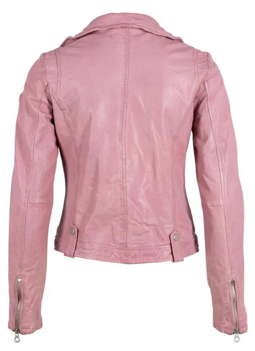Rosa Leder-Bikerjacke &bdquo;Low&ldquo;.