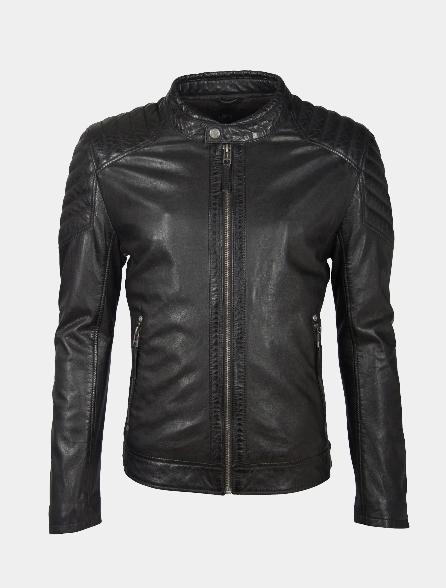 Sportliche Herren Bikerjacke Lederjacke mit Stehkragen - GBGalton LEGV in schwarz