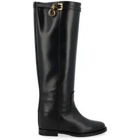 Via Roma 15 - Stiefel aus schwarzem Leder mit Logoriemen