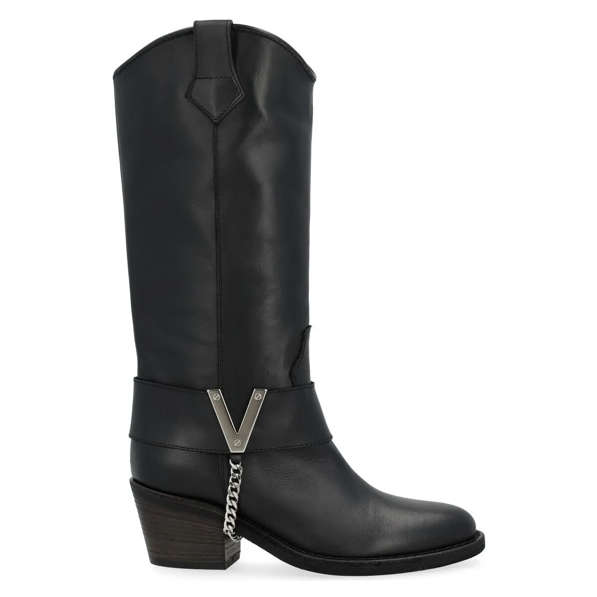 Via Roma 15 - Texanischer Stiefel schwarz mit silbernem V