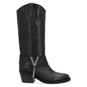 Via Roma 15 - Texanischer Stiefel schwarz mit silbernem V